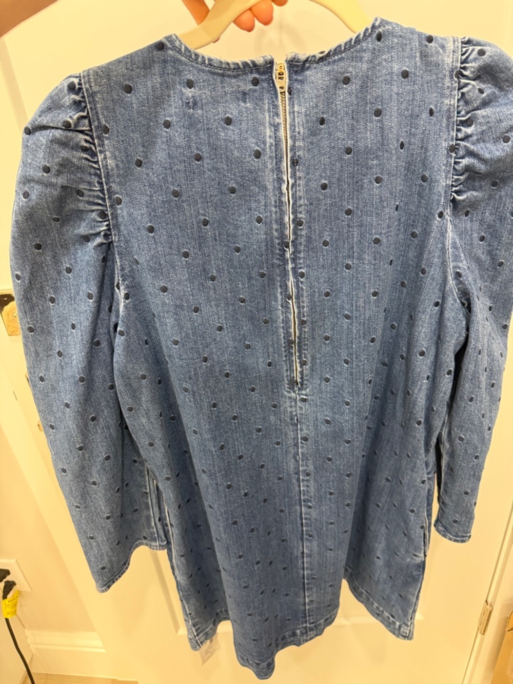 Ulla Johnson Blue Denim Polka Dot Puff-Sleeve Dress - Picture 8 of 8